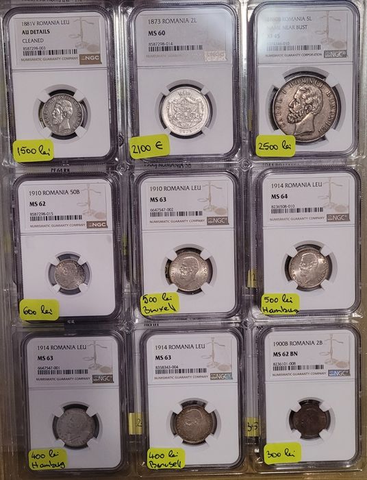 Monede Romania Gradate NGC Carol l,Carol ll,Mihai l bani vechi bancnote