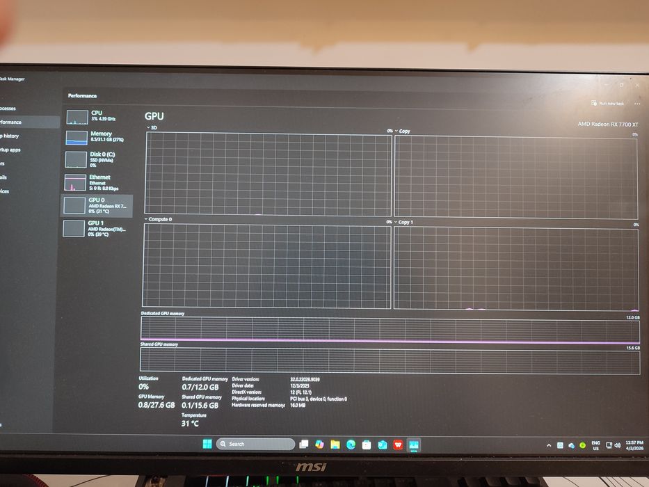 PC Gaming cu rx 7700 xt si r5 9600x cu ram de 32 gb ddr5 6000MHz cl30