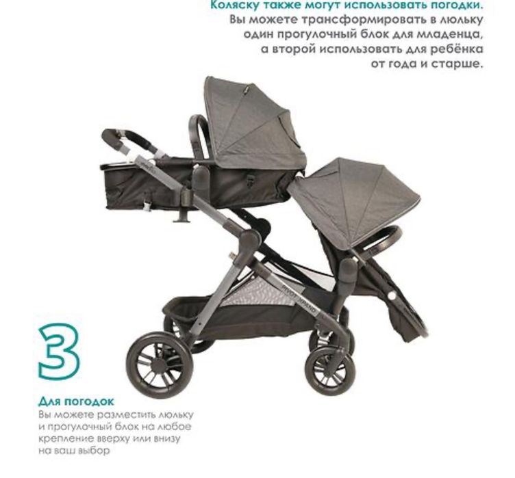 Коляска удобная для двойняшек и близнецов