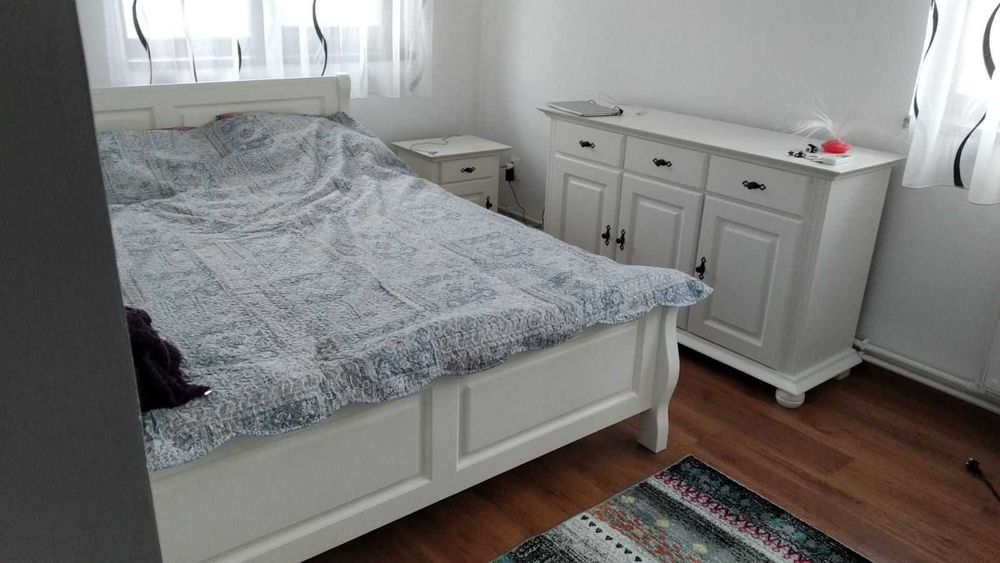 Pat lemn masiv Bucuresti, alb, 160x200 cm