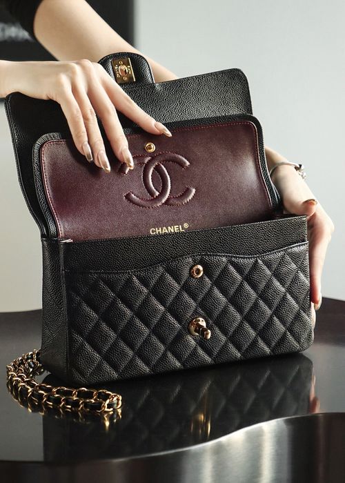 Geanta Chanel classic flap 25cm piele caviar, tip Premium