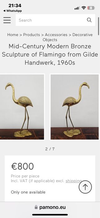 Фигура фламинго бронз скулптура от средата на века на Gilde Handwerk