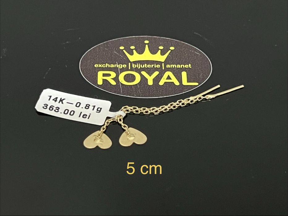 Bijuteria Royal CB : Cercei lungi inimi aur 14k  0,81 gr