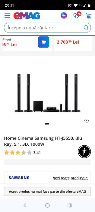Sistem Home cinema 5.1 3D Blu-ray Samsung HT-J5550W 1000W  Smart Bluetooth