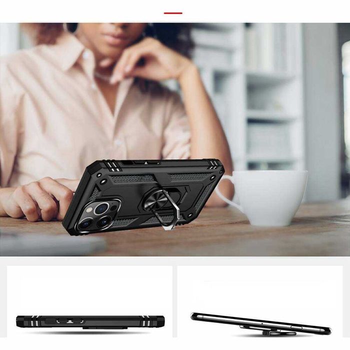 Husa antisoc hybrid ARMOR cu inel pt iPhone 16e / 14 / 14 Pro Max