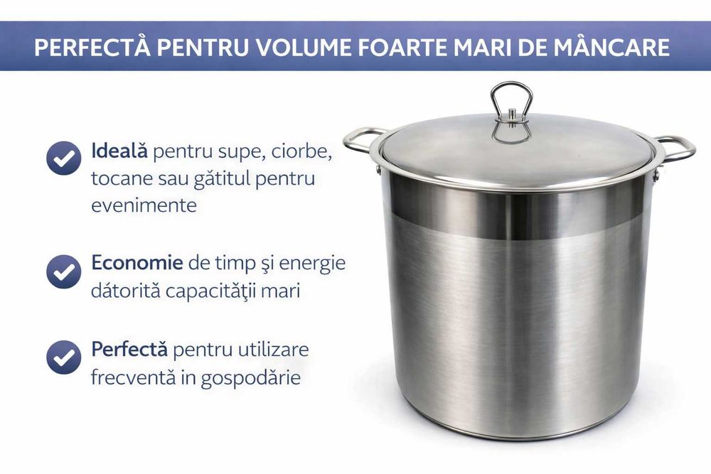 Oala inox 34 litri cu capac pentru gatit cantitati foarte mari