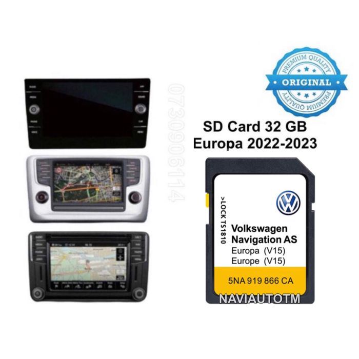 Card Original VW Discover MIB2 32GB harta 2026 Passat B8 Tiguan Golf 7