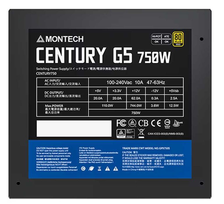 Sursa PC MONTECH Century G5, 750W, 120mm, 80 Plus Gold, Full Modular