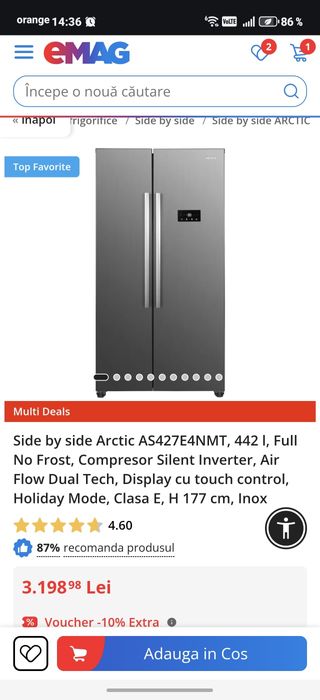 Frigider Side by Side. 6 ani garanție,extinsă.