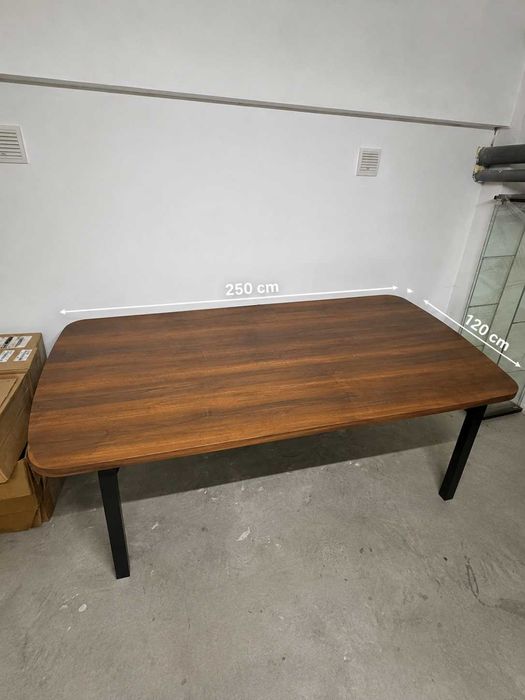 Masă lemn masiv 250x120 cm cu picioare din fier – foarte solidă
