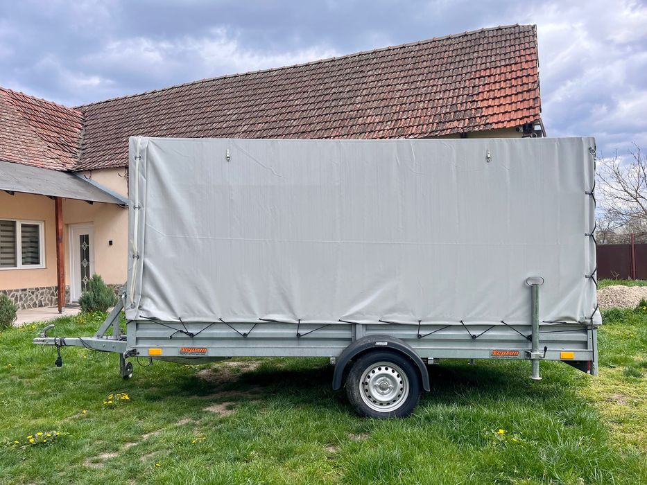 Remorcă Neptun N7-350 CT basculabilă, 750kg, prelată înaltă laterală + troliu