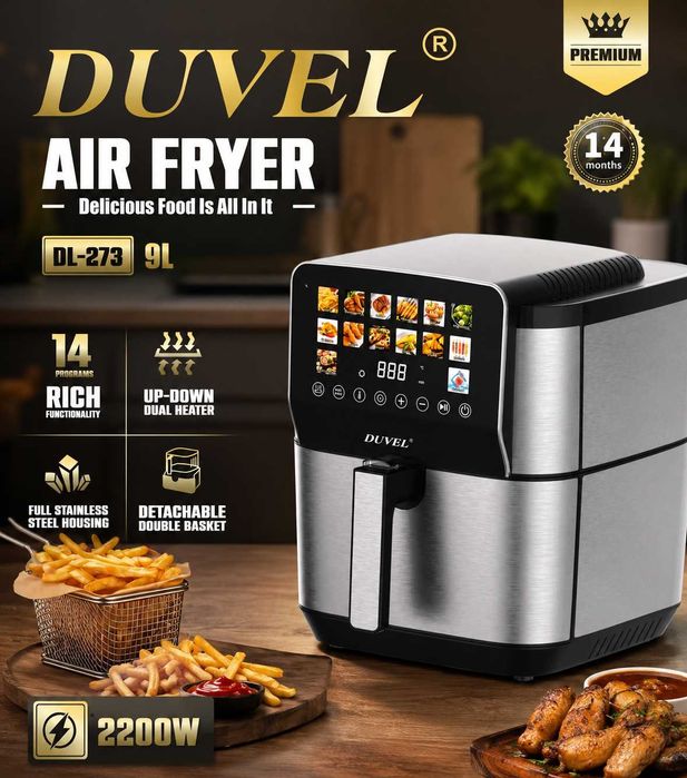 Аэрофритюрница DUVEL DL-273 / Аэрогриль 9 л, 2200 Вт, 14 программ