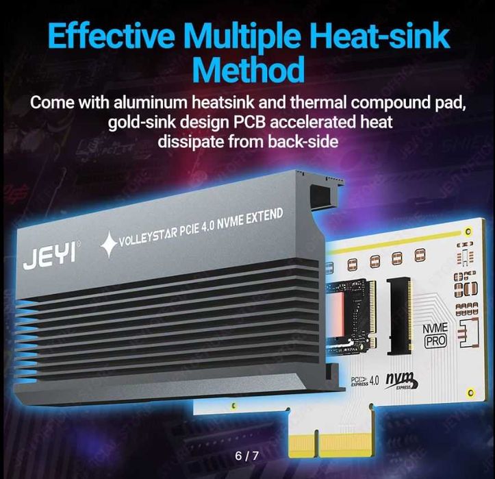 Адаптер PCI-E 4.0 → M.2 NVMe JEYI Volleystar Gen2 | до 64 Гбит/с