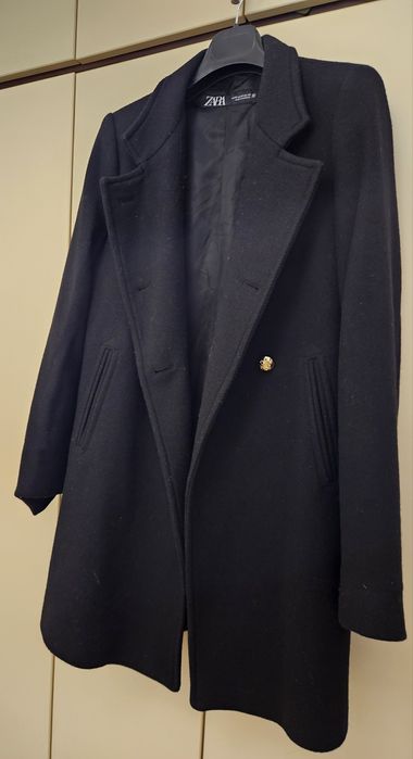Палто с двуредно закопчаване Zara, черно,   XS