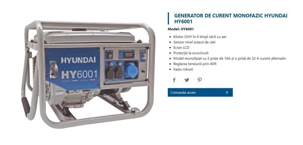 Generator Hyundai 6kW HY6001