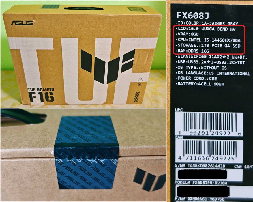 NVIDIA RTX 5070 8GB GDDR7/Intel Core i5-14450HX/16GB DDR5/1TB SSD NVME 1.4/16 FHD+ IPS 165hz/ASUS TUF Gaming F16 чисто нов 2 години гаранция геймърски