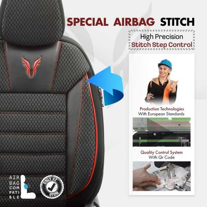 К-т Луксозна Тапицерия Automat-OTOM, Черна с червен шев, TORO Design