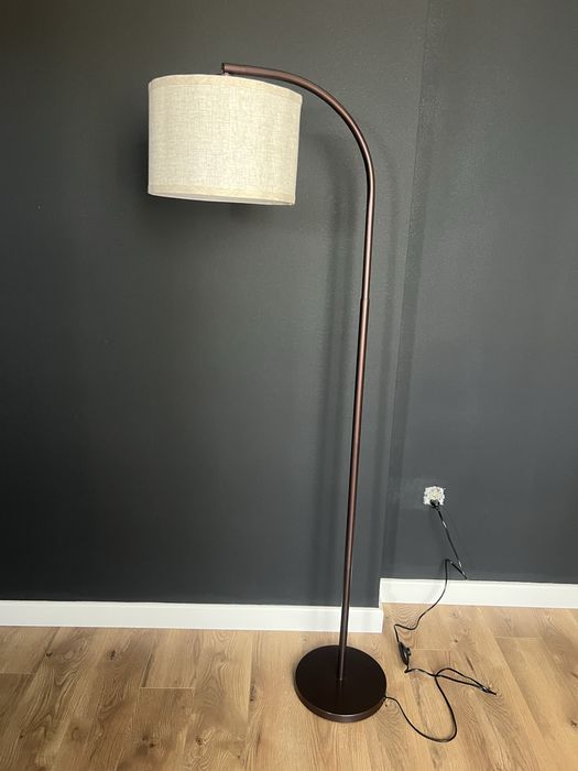 EDISHINE Lampă de Podea Arc 161cm Abajur din In Bej Reglabil cu Bec LED E27 – Maro