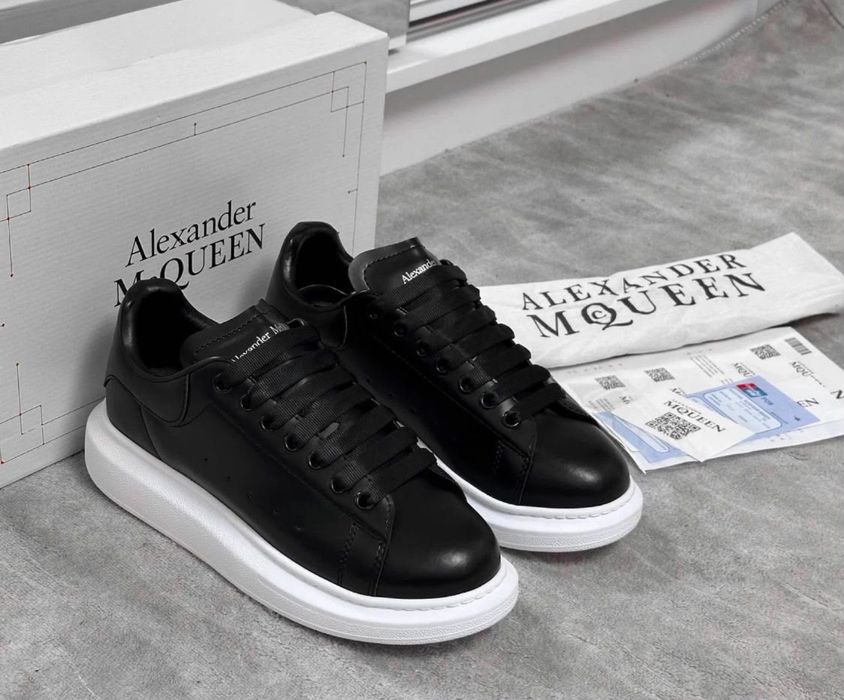 Adidasi Alexander Mcqueen full black negri piele naturala