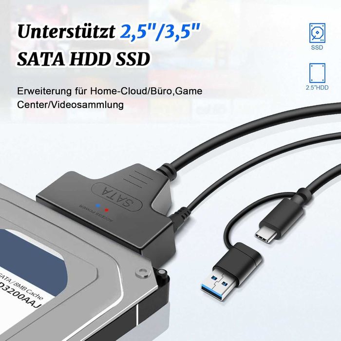 Wowfast SATA към USB адаптер за 2.5/3.5 HDD SSD с захранване