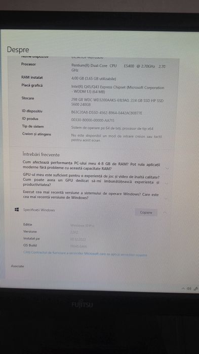 PC Complet Fujitsu (Monitor + Unitate + Periferice) | SSD 250GB + HDD
