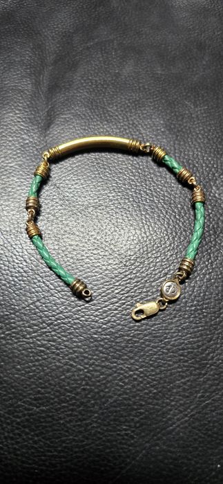 Brățară argint aurit cu piele firmă