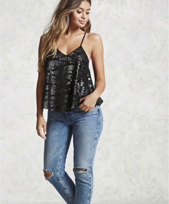 Черен вечерен топ с пайети, елегантен, Forever 21
