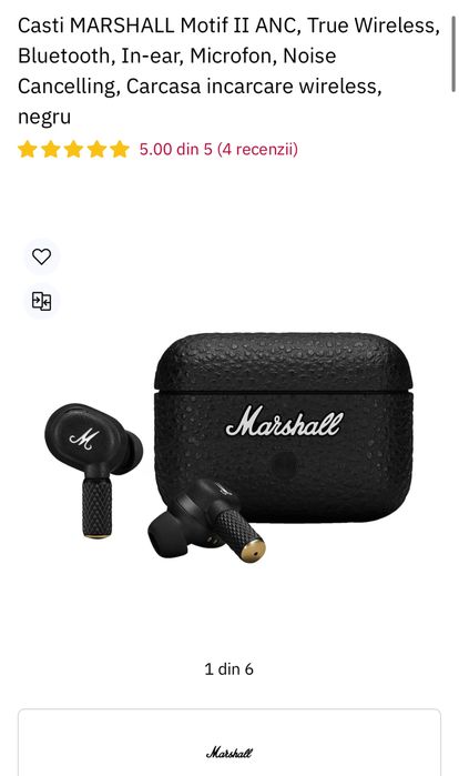 MARSHALL Motif II ANC, black, sigilate, transport inclus