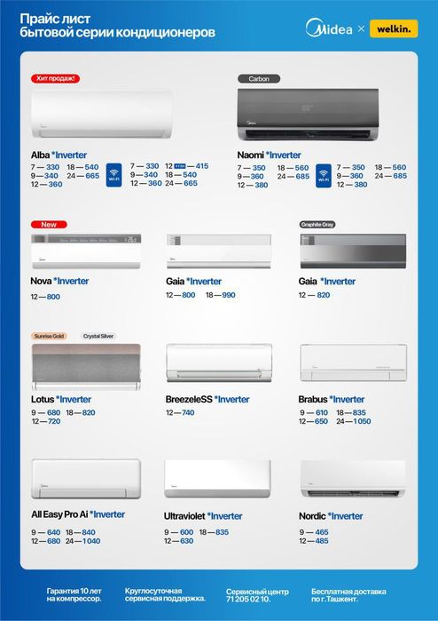 Кондиционер  Midea (09) Inverter Модель : (Alba Low Voltage) Доставка