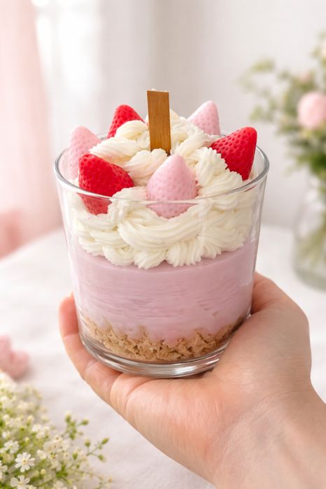 Чийзкейк и чашки с ягоди - ароматни соеви свещи