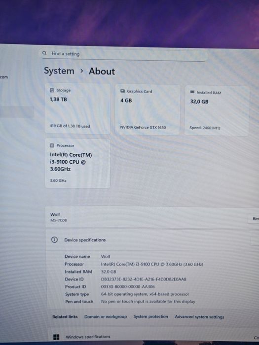 Vând PC GAMING I3 9100 32 GB RAM, Nvidia GeForce  gtx 1650 4 GB RAM