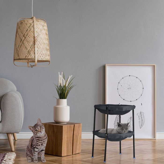 Hamac pisici cu 2 etaje otel si pat material textil moale 59x41x43cm