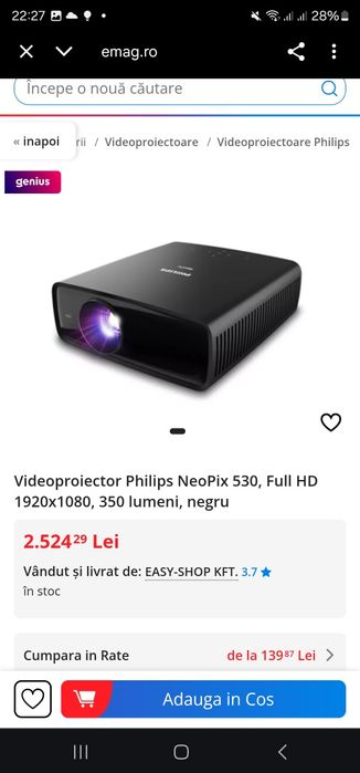 Videoproiector Philips NeoPix 530, Full HD 1920x1080, 350 lumeni, negr