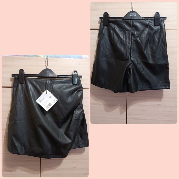 Черни кожени пола панталонки