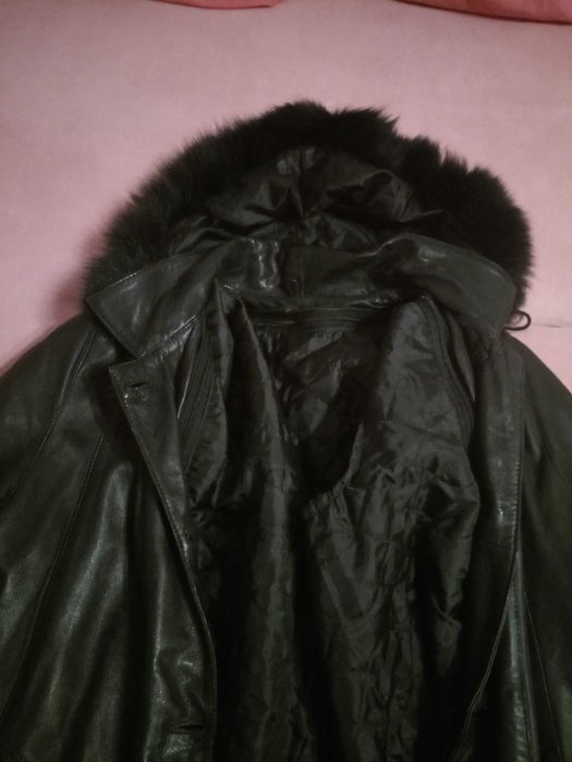 Geacă de piele damă cojoc cu glugă