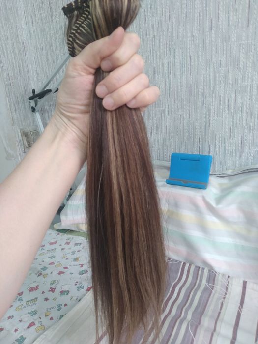 Волосы натуральные, для наращивания на заколках