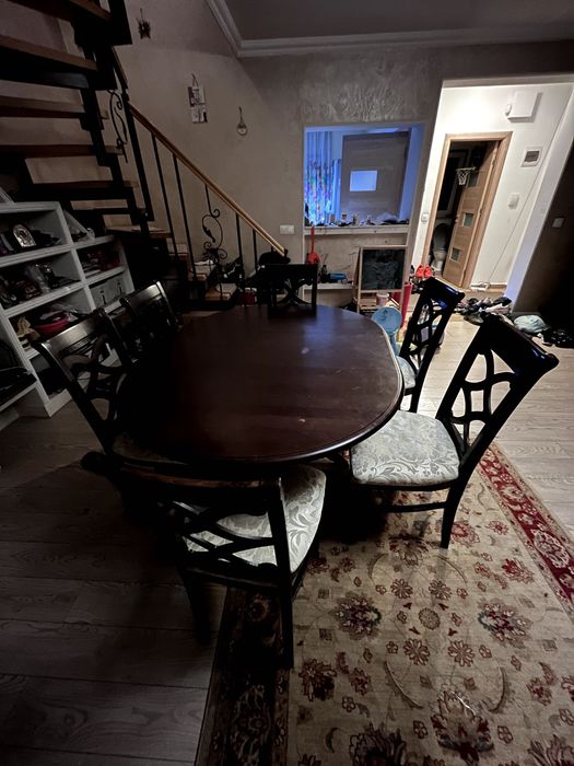 masa extensibila și 6 scaune lemn masiv MARO inchis