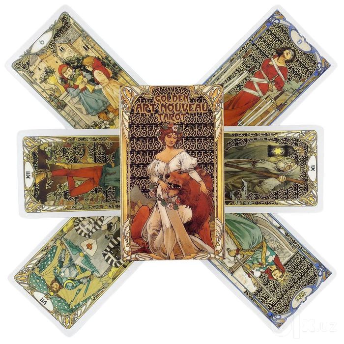 Золотое Таро Арт-Нуво (Golden Art Nouveau Tarot) в жестяном боксе 6*10