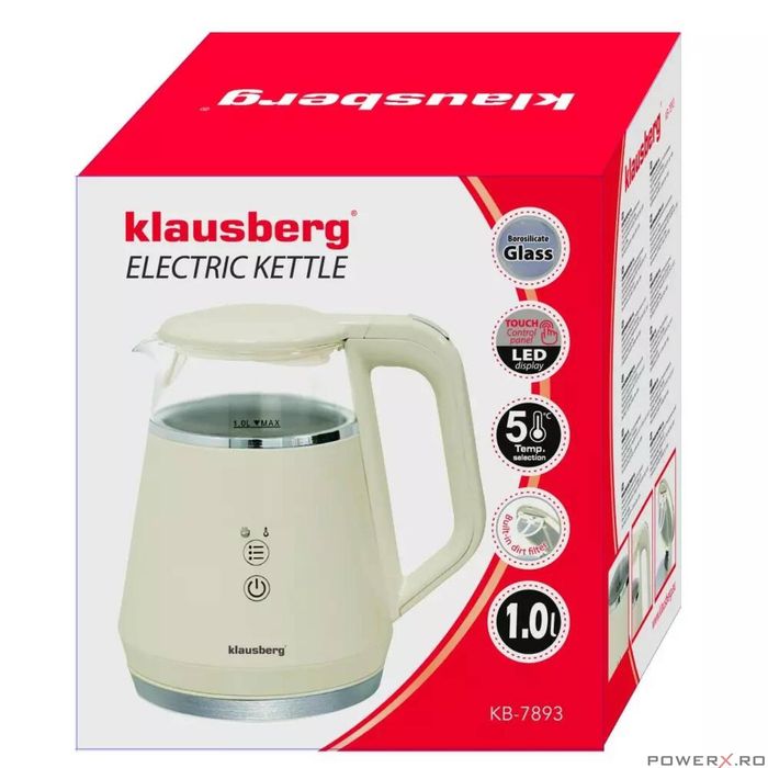 Fierbator electric, fabricat din sticla borosilicata, panou LED, crem,