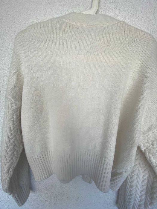 Cardigan alb ecru, cu model, gros, de iarna, S, nou, Reserved