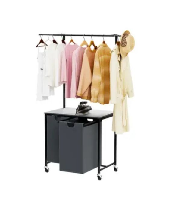 Masă călcat cu coș de rufe