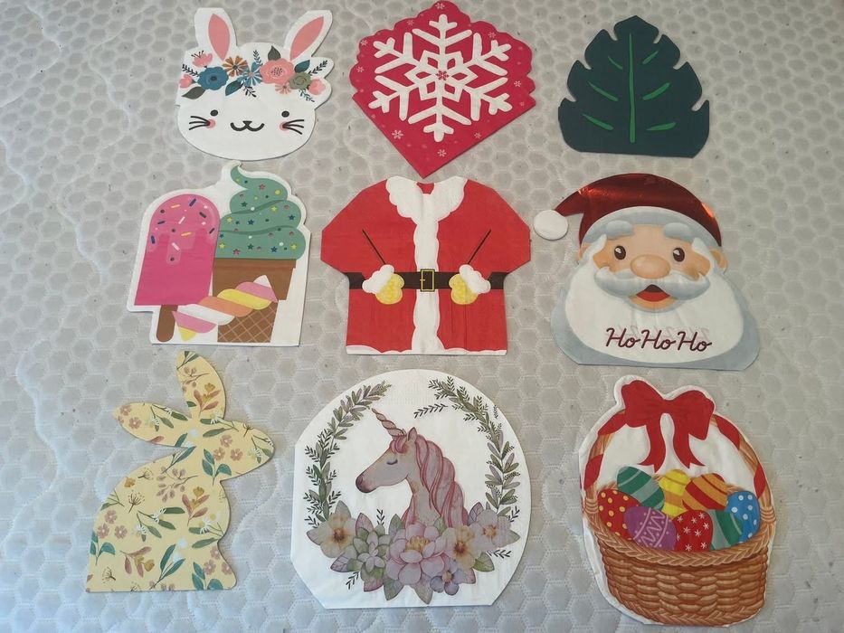 Колекция от 100 бр. кръгли и с различни форми салфетки.