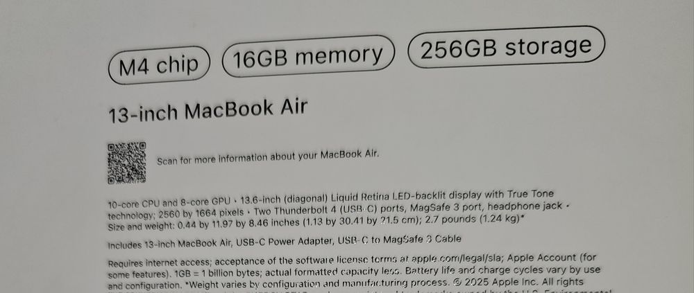 Macbook air 13 M4