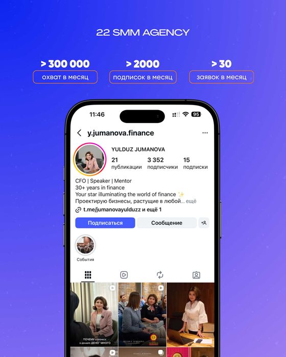 SMM-продвижение. SMM xizmati. Более 200 проектов в портфолио.