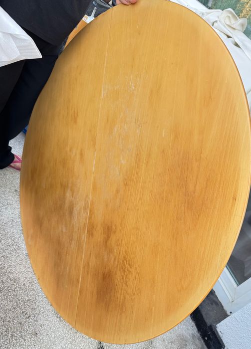 Маса голяма разтегателна елипс кръгла естествен камък и дърво