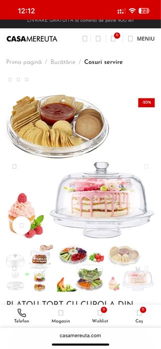 Platou tort cu cupola din sticla 6 in 1