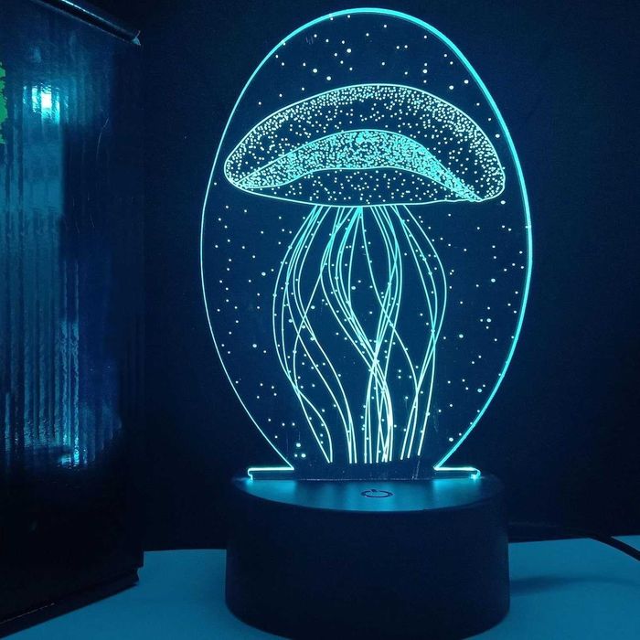 3D LED нощна лампа с основа: LED основа с дистанционно управление и USB кабел, 3D илюзорна лампа