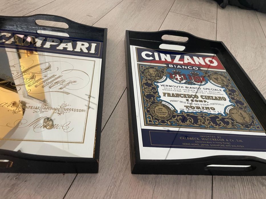 Mid century reclame tavi oglinda Cinzano, Campari, Dry Gin, Clint Eastwood