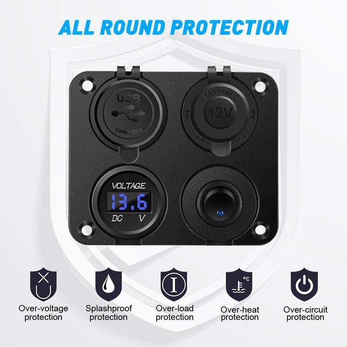 12V/24v панел за вграждане USB зарядно запалка волтметър Бушон  копче