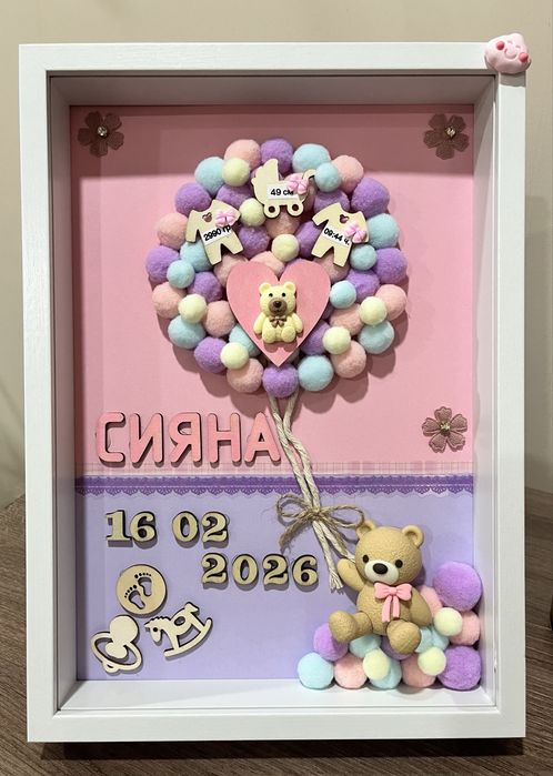 Персонализирани бебешки визитки в рамка / подарък новородено, кръщене